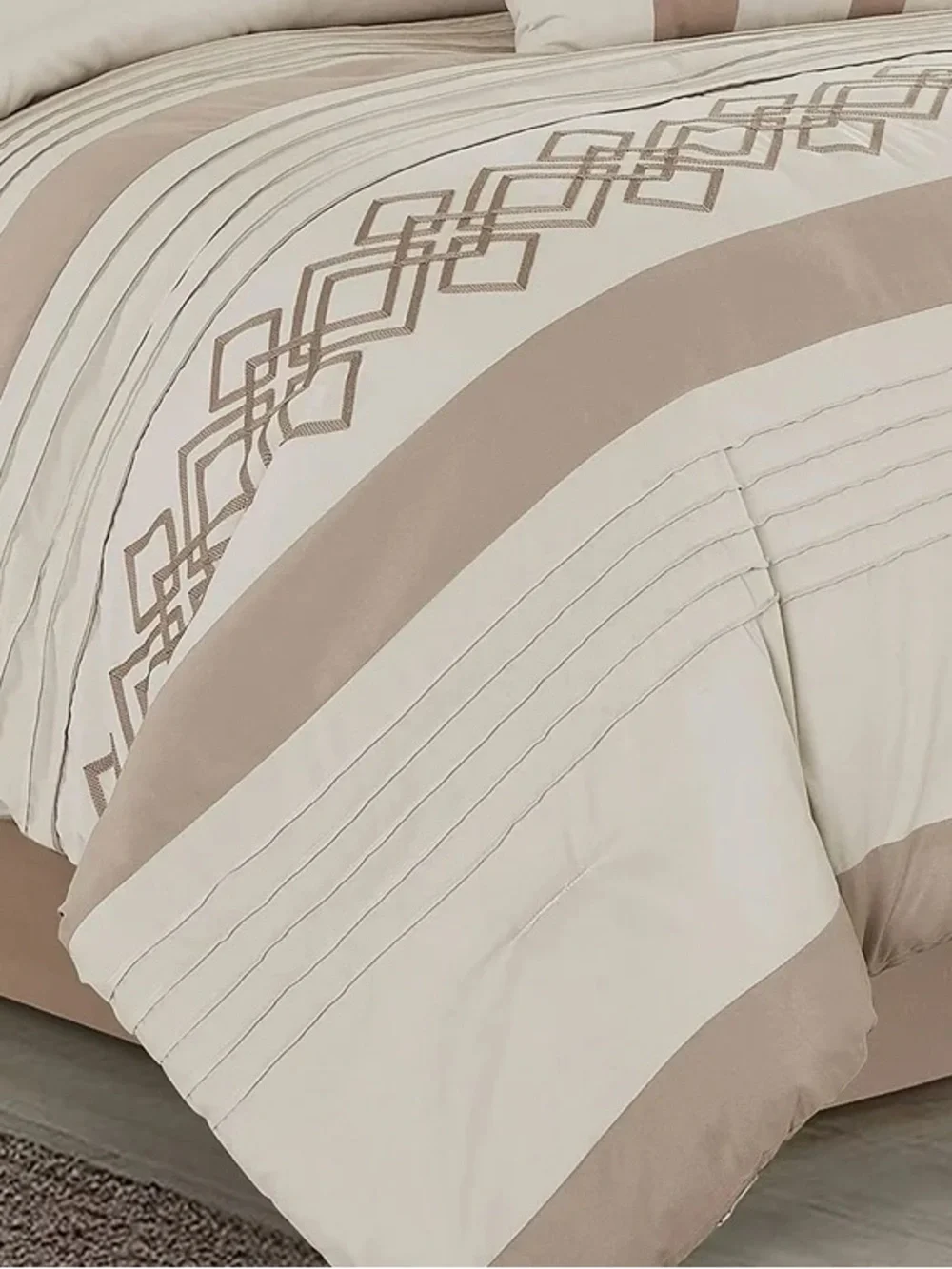 Luxury Cream and Tan cal king 3 piece Comforter Set - Elegant Geometric Bedding